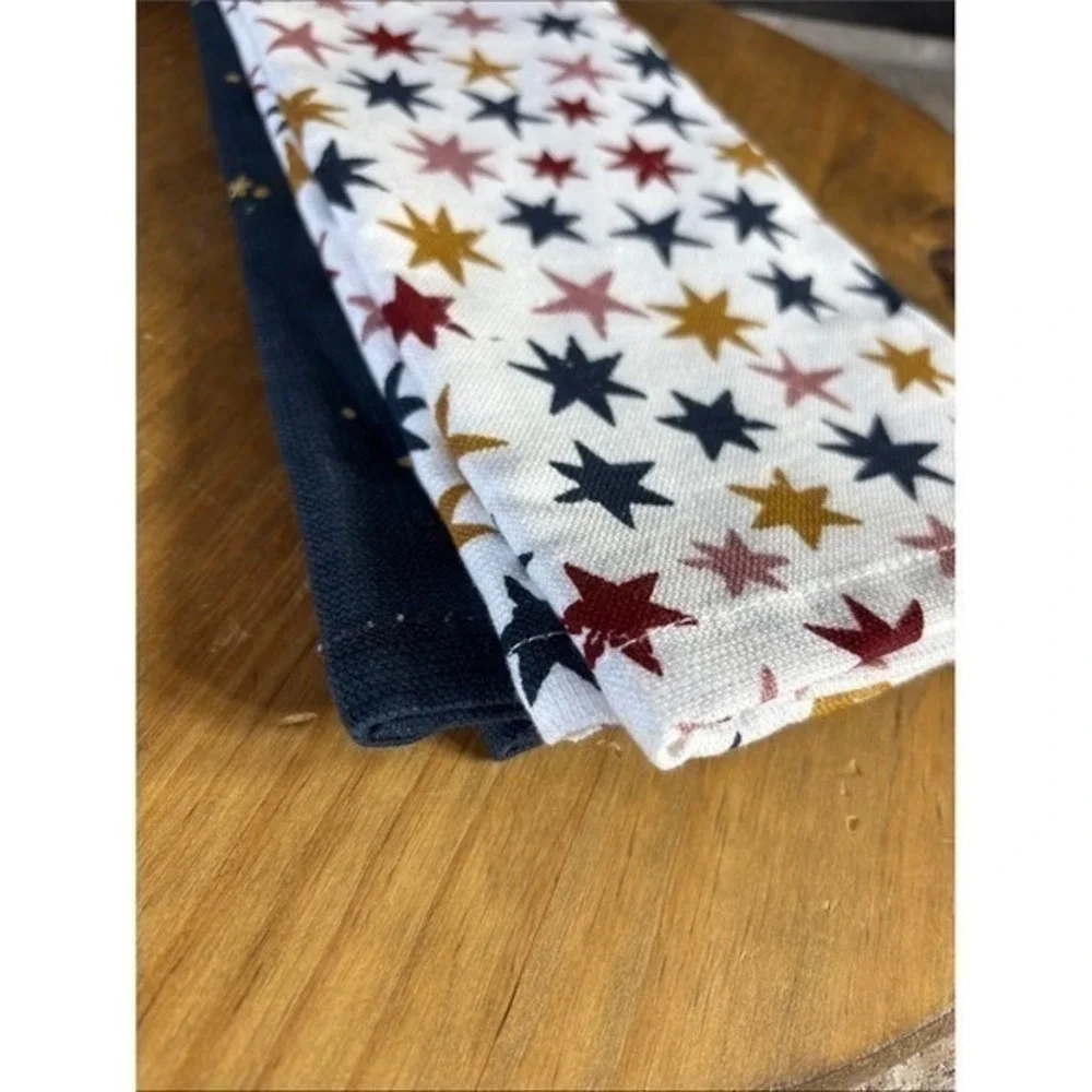 Midnight Forest Celestial Kitchen Towel Set Navy Gold & White Star Moon GIFT NEW